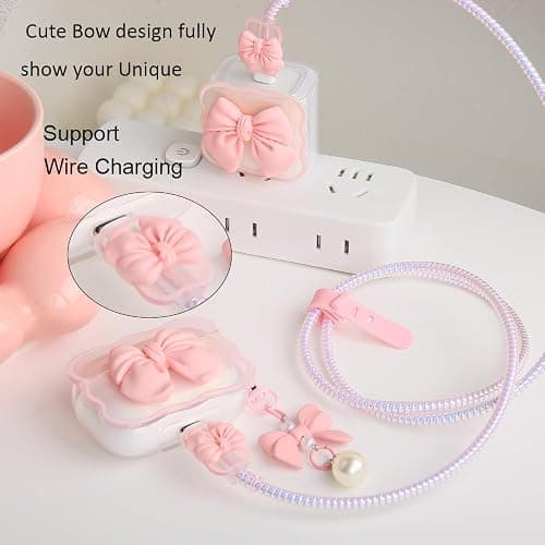 QLD COVER Compatible with Apple AirPods 4 Generation 2024 Case Cover, Cute 3D Bow Tie Design Shockproof Soft Clear TPU Kawaii Airpods 4 Protector with Keychain for Women Girls, Pink Bow thumbnail 4