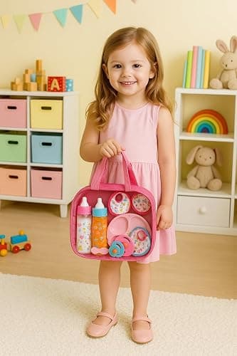 My Sweet Baby 13-Piece Doll Feeding & Diaper Bag Set – Disappearing Milk Bottles, Bibs, Pacifiers, Diapers & Accessories Set – Pretend Play Baby Doll Care Kit for Girls – Fits 12–18″ Dolls thumbnail 9