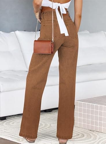 Sidefeel Women's Jeans High Waisted Straight Leg Stretchy Jeans Trendy Welt Pockets Loose Wide Leg Zimbaplatinum Denim Pants thumbnail 2