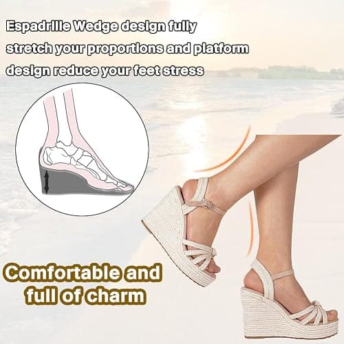 mikarka Sandals for Women 2025: Comfortable Wedge Platform Sandals Women - Braided Espadrilles for Women Ankle Strap Open Toe Wedges Heels Beach Sandals Summer Shoes thumbnail 5