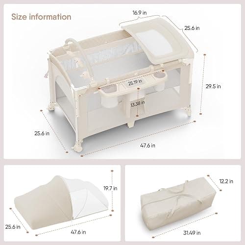 Obee Odee 4 in 1 Baby Bassinet, Pack and Play, Bedside Crib Sleeper, Diaper Changer - Comes with Mattress, Mosquito Net, Bottom Storage and Toy Bar for Newborn to Toddles thumbnail 2