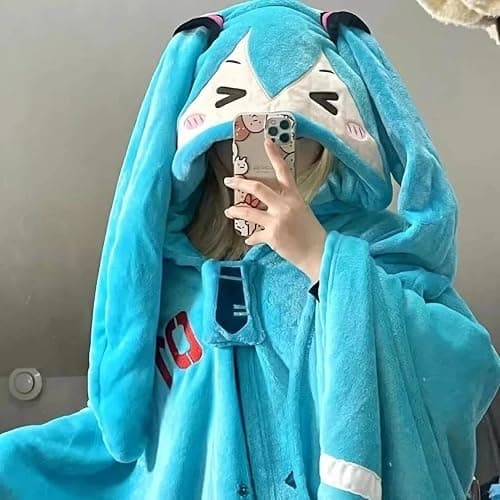 Anime Hatsune Miku Hooded Blanket Soft Vocaloid Cosplay Kawaii Shawl 63" x 39" thumbnail 6