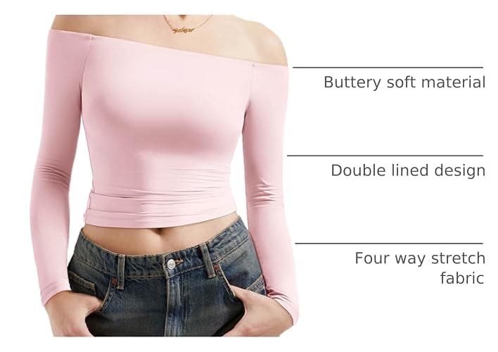 SUUKSESS Women Off Shoulder Double Lined Long Sleeve Shirts Basic Going Out Tops thumbnail 3