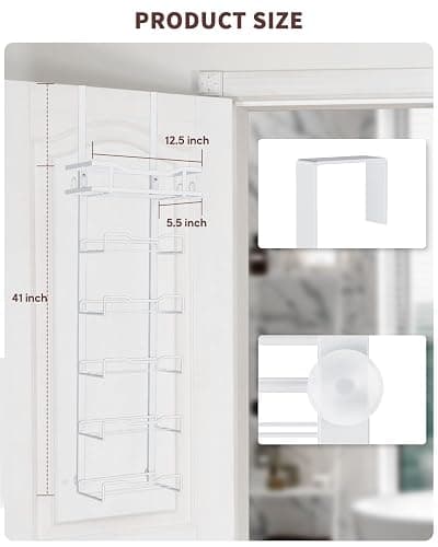 Aetyord Hanging Towel Racks for Bathroom No Drill - Over The Door 6-Tier Bath Towel Storage Organizer for Small Bathrooms - Back Door Large Tiered Towel Holder Hanger for Rolled Towels RV Camper White | 6-Tier Over The Door Bath Towel Storage Organizer with Metal Shelf Basket for Small Bathrooms RV Camper White thumbnail 5