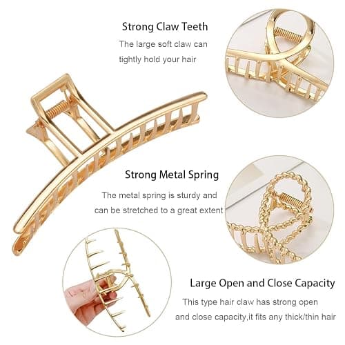 Parcce 4 Pack Large Metal Hair Clips for Thin to Thick Curly Hair, 4.3 Inch Big Nonslip Gold Color Clamps, Perfect Fashion Jaw Claw Hair Styling Accessories for Women and Girls, Christmas Gifts thumbnail 4