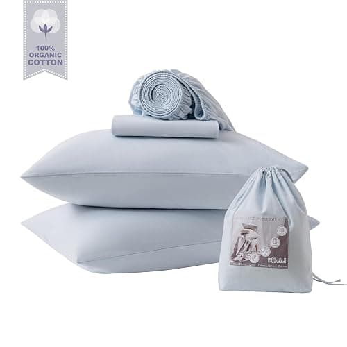 Yibeizi Light Blue 100% Washed Cotton Linen Feel Sheet Set Full Size, 4 Pieces Deep Pocket Bed Sheets Soft Breathable Hotel Bedsheets thumbnail 3