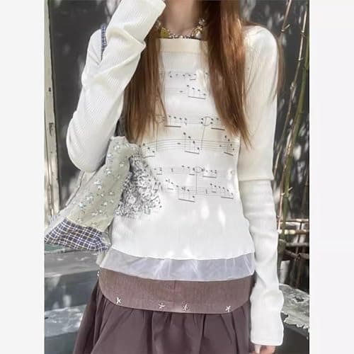 Dynict Women's Cute Y2K Graphic Sweatshirt Aesthetic Lace Patchwork Grunge Sweatshirt Slim Fit Long Sleeve Tops thumbnail 4