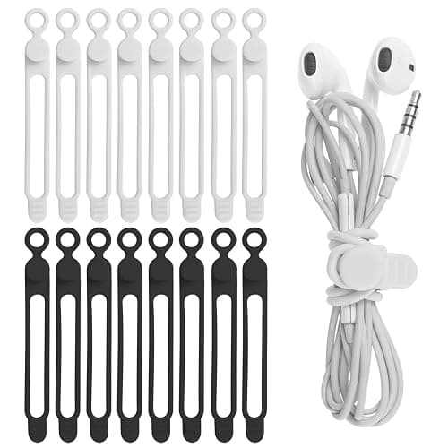 Nearockle 16Pcs 4.2" Silicone Cable Ties Cord Organizer for Cable Management, Reusable Cable Organizer Electronic Accessories in Home,Office,Kitchen,School,Travel(Black*8 & White*8) - Image 1