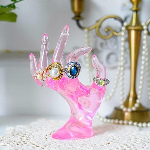 HOMEGOAL Ring Holder, Pink Room Decor, Hand Jewelry Display Holder, Danish Pastel Room Decor, Preppy Decor, Mannequin Hand, Polyresin, 7 Inch (Pink) thumbnail 7