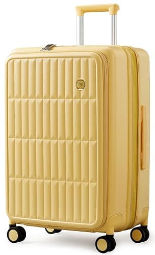 aji Expandable Top Open 26 Inch Checked Luggage with Spinner Wheels, Large Suitcase with TSA Lock, Hardside Travel Luggage Suitcases for Men Women, for 24+Days Travel, Cheese Yellow - Image 1