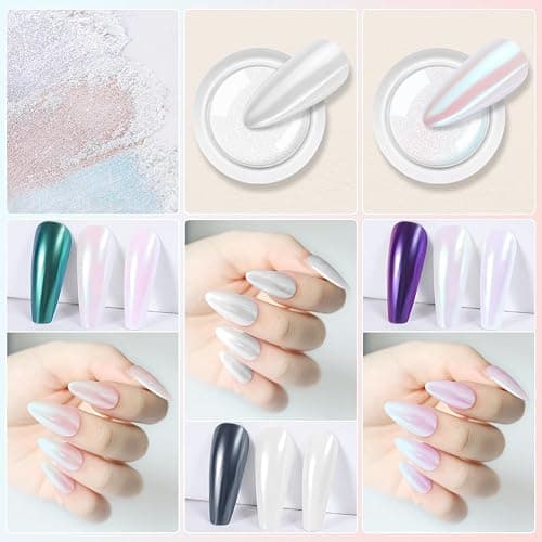 BUTBU Chrome Nail Powder, 2 Farben Pigment Für Nägel, Rosa Weiß chrome nail powder, Neon Glassy Ice Cromepulver Glitzerpuder, Meerjungfrau Pigment Perle Glitter Staub, für-Nail Art Dekoration thumbnail 7