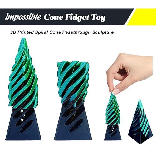 Impossible Cone (3PCS), 3D Printed Spiral Cone Fidget Toy, Impossible Pyramid Passthrough Sculpture, Mini Stress Relief Desktop Decorations Toy for Kids Adult Gift (Laser Blue Green) thumbnail 3