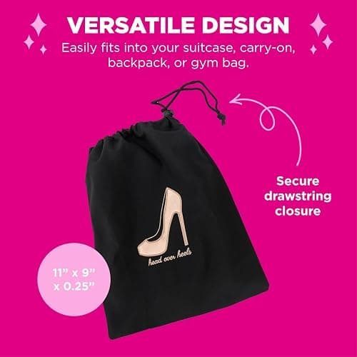 Miamica Shoe Storage Bag – 11” x 9” – Cute Shoe Bag for Women w Interior Divider, Protects Luggage - Fits 1-2 Pairs of Shoes thumbnail 2