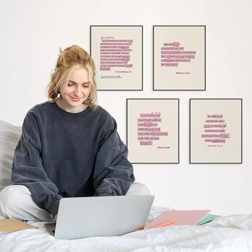 ETVISO Pink Christian Wall Art Set of 4, Dorm Decor for College Girls, Preppy Inspirational Bible Verses Wall Art Prints for Women Girl Bedroom Decorations，Teen Girl Room Decor 8x10 (Unframed) thumbnail 6