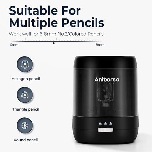 Aniborsa Electric Pencil Sharpener, USB & Battery Operated, Adjustable Nibs, Automatic Pencil Sharpener for Kids, Classroom, School, Home, Office, Black thumbnail 3