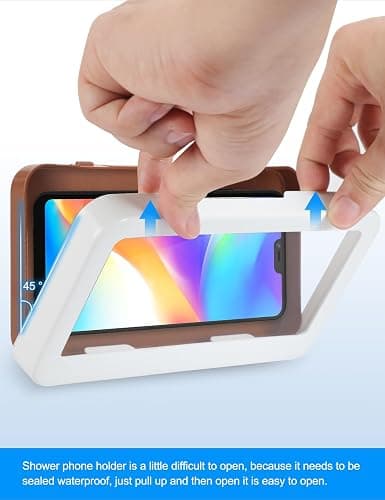 KUNSLUCK Shower Phone Holder Waterproof, Anti-Fog Touch Screen Wall Mount Case for Bathroom Mirror Bathtub, Compatible with 4.7"-6.8" Mobile Phones thumbnail 6