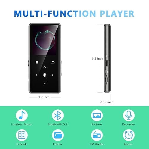 64GB MP3 Player with Bluetooth 5.2, AiMoonsa Music Player with Built-in HD Speaker, FM Radio, Voice Recorder, HiFi Sound, E-Book, Earphones Included thumbnail 7