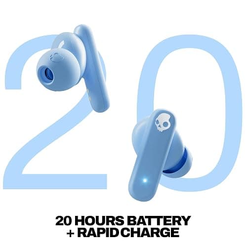 Skullcandy Smokin’ Buds Wireless Earbuds, Bluetooth Headphones, Noise Isolating Fit, Up to 20 Hours Battery, IPX4 Sweat and Water Resistant, Microphone for iPhone Android - Preppy Blue thumbnail 3