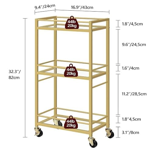 MAHANCRIS Bar Cart for The Home, 3-Tier Drink Cart on Wheels, Home Bar Serving Cart, Mini Bar Cart for Small Space, Kitchen, Dining Room, Gold RCJ40B01 thumbnail 2