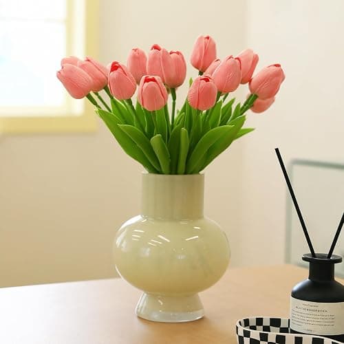 ucky Pink Artificial Flowers 20 Pcs Fake Tulips Realistic Touch Spring Summer Fake Flowers for Home Decor, Outdoor Garden Parties and Wedding Deco thumbnail 6