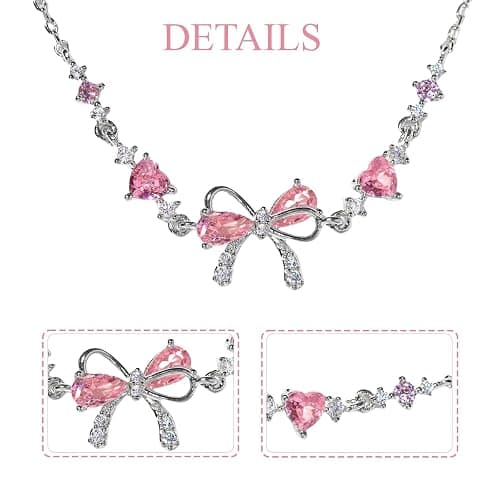 GWAWG Schleife Zirkon Armband, Verstellbares Freundschaftsarmband mit Weiß- und Rosazirkonia, Elegantes Schmuck Armband für Damen, Trendiges Bow Bracelet als Geschenk für Freundin, Schwester, Frau thumbnail 3