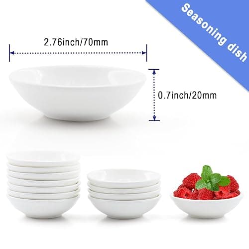 MARIWEI 12 Pack 1.2 Oz White Soy Sauce Dish Ceramic Dip Bowl Set, Mini Dip Sauce Bowl Set, Ceramic Mini Soy Sauce Plate, Porcelain Side Dish for Ketchup Sauce Plate, Soybean, BBQ, Party thumbnail 3