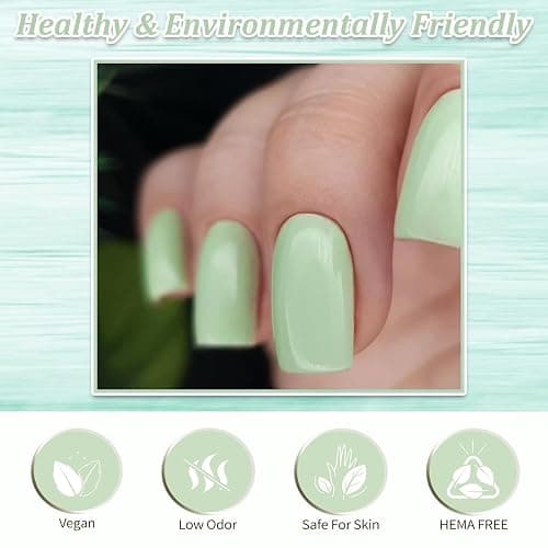 Green Nail Polish - Mint Green Nail Polish - Quick Dry & Long Lasting Light Green Breathable Nail Varnish - Glossy Water Based Chip Resistant Nail Varnish for Women Nail Art Manicure thumbnail 6