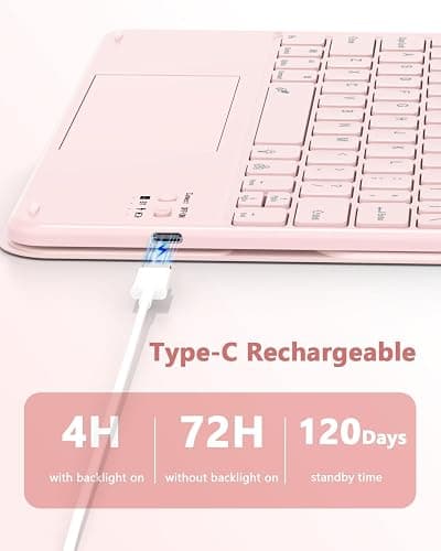 ZYNTHRALIX for iPad 11th (A16)/10th Gen Case Keyboard, Portrait/Tablet Mode | Detachable Magnetic Protective Case, Wireless Keyboard with Smart Trackpad, 7-Color Backlit, Landscape/Portrait, Pink thumbnail 8