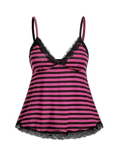 SOLY HUX Womens Y2K Lace Cami Sleeveless Striped Spaghetti Strap Camisole Gothic Babydoll Tops - Image 1