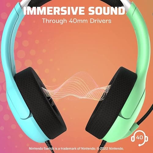 PDP AIRLITE Stereo Headset with Mic for Nintendo Switch/Switch Lite/OLED - Noise Cancelling Microphone, Lightweight, Soft Comfort On Ear Headphones, 3.5mm Jack - Animal Crossing Aloha Blue & Green thumbnail 2