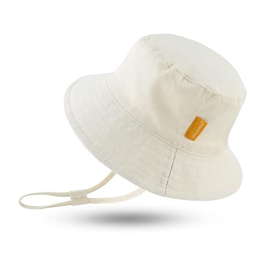 JANGANNSA Summer Baby Boys Hat Sun Protect Bucket Hat for Girls Wide Brim Cotton Beach Cap - Beige - 0-3 Months