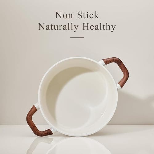 CAROTE 5QT Nonstick Stock Pot with Lid, 5 Quart Casserole with Ladle, Even Heating Stockpot, Fits All Stoves, Non Stick Big Cooking Pots PFOA Free, White thumbnail 4