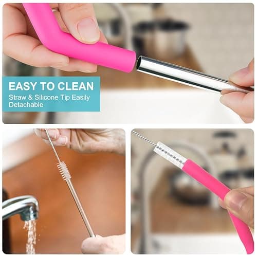 Reusable Stainless Steel Straws Set 6 PCS with 6 Silicone Tips, 2 Straw Brush, 1 Storage Case, Different Sizes of Metal Straws Reusable, Suitable for 14, 20, 30 oz Cups Tumbler, for Hot/Cold Drinks thumbnail 6