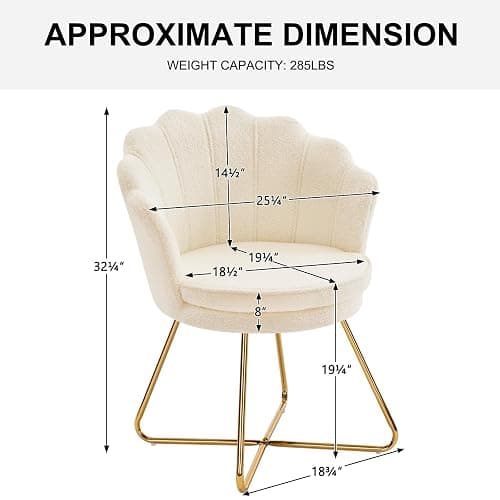 Furnimart Vanity Chair with Back, Shell Accent Chair for Living Room, Criss Cross Chair with Gold Legs, Makeup Chair for Bedroom Desk Chair no Wheels, Faux Fur White thumbnail 3