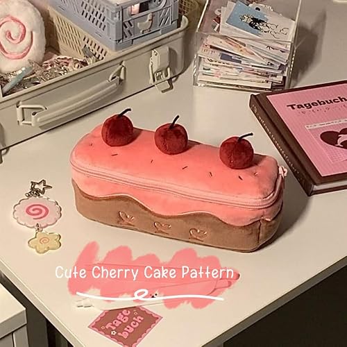 Vobomo Cherry Cake Pencil Case Big Capacity Pen Holder Plush Pencil Pouch Box Cute Aesthetic Pen Case (Cherry) thumbnail 2