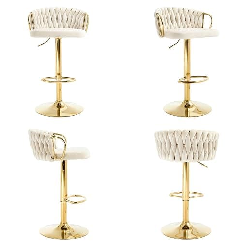 WOLTU Lot de 2 Tabouret de Bar avec Dossier Tissé et Repose-Pieds, Tabouret Pivotant à 360°, Hauteur Réglable, Base Évasée en Métal, Crème, BH426cm-2 thumbnail 8