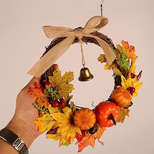 Ahornblatt Herbst Kranz, Halloween Kranz, Kürbis Herbst Kranz, Künstlicher Herbst Haustür Kranz für Drinnen Draußen, Hochzeit Erntedankfest Abendessen Party Kamin Weihnachts Dekoration thumbnail 6