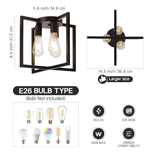 CLARSYNE Farmhouse Industrial Ceiling Light Fixture Flush Mount, Black 3-Light Lighting, Modern Rustic Flush Mount Ceiling Lamp for Kitchen, Living Room, Bedroom, Dining Room, Hallway, Entryway, Foyer thumbnail 7