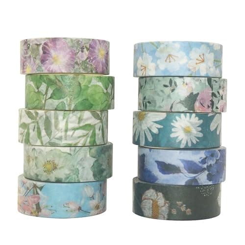 Baijixin Spring Flower Washi Tape Set 10 Rolls - 15 mm Floral Decorative Tape for Bullet Journal, Planner, DIY Arts Crafts, Scrapbooking, Holiday Decoration - Image 1