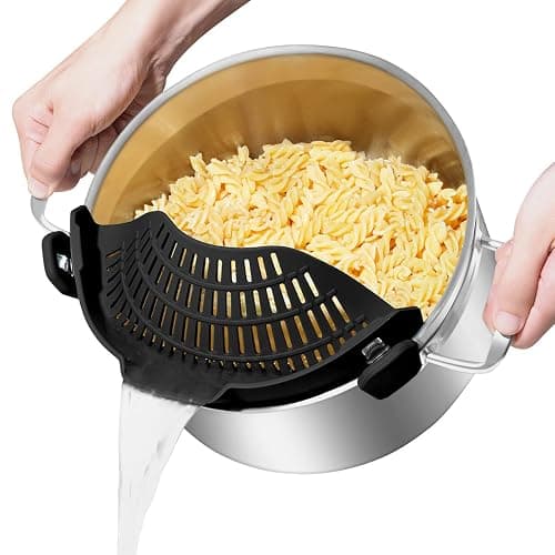 Large AUOON Clip on Strainer for All Pots and Pans - Oversized Silicone Pot Strainer Family-Style Design Pasta Strainer Kitchen Colander for Spaghetti and Noodles | Dishwasher Safe - Image 1
