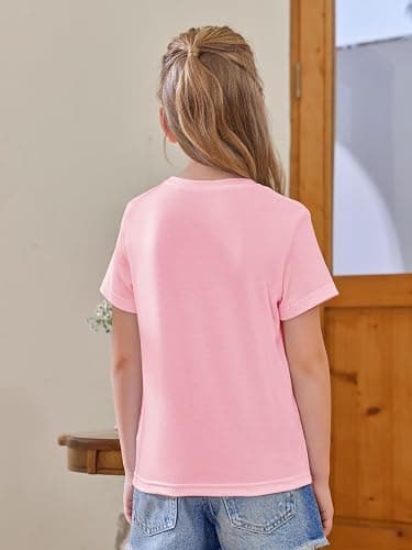 Girls Short Sleeve T Shirts Kids Summer Tops Crewneck Tees 5-14 Years thumbnail 7