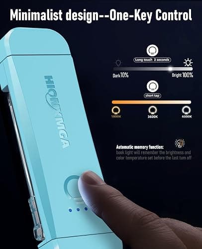 HIONXMGA Book Light,Rechargeable Reading Light for Books in Bed at Night | Up to 100H Runtime,3 Amber Colors,Stepless Dimming,Eye-Caring Mode,USB Charging,Bookmark,Women Book Lovers,Christmas,Blue thumbnail 2