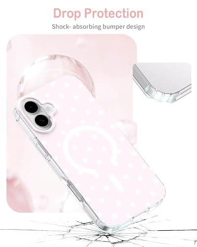 Feams for iPhone 16 Case [Compatible with Magsafe] Slim Shockproof Protective TPU Phone Cover for iPhone 16 6.1" Women Girls, Pastel Pink Polka Dot thumbnail 3