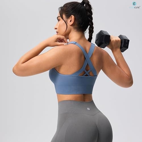Evercute Sports Bra for Women Padded Medium Support Criss Cross Strappy Bras Seamless High Impact Yoga Exercise Athletic Bras thumbnail 6