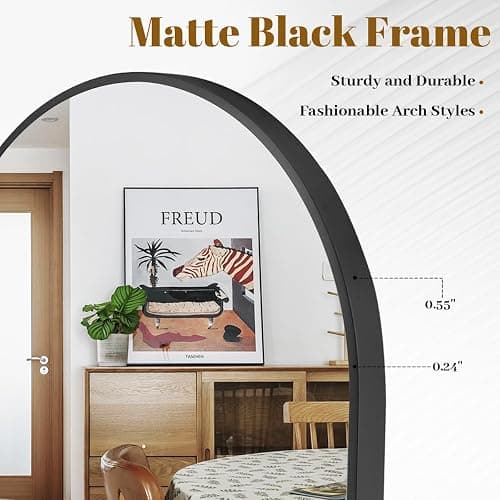 VooBang Arched Wall Mirror, 24 x 36 inch Arch Bathroom Mirror, Wall Mounted Vanity Mirror with Arch Metal Frame, Modern Bathroom Vanity Mirror for Bedroom, Living Room, Hanging or Leaning, Black thumbnail 4
