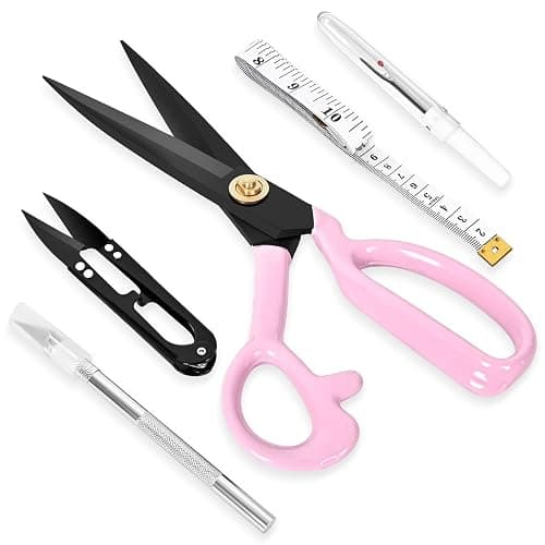Professional Tailor Scissors Heavy Duty - Multi-Purpose Sewing Fabric Scissors for Leather Cutting Industrial Sharp Shears Home Office Arts, and Crafts (9 Inch) Pink thumbnail 3