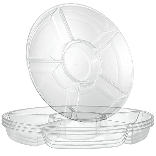 Plasticpro 6 Sectional Round Plastic Serving Tray/Platters Clear Pack of 2 - Image 1
