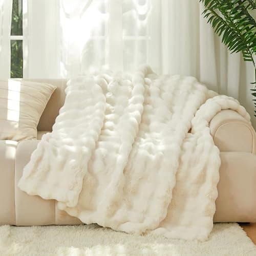 The Malibu Blanket - LuxeComfort Faux Fur Bubble Blanket 50"x60" Lighthouse Cream - Luxuriously Soft, Elegant, Reversible Design, Home Décor, Picnics, and Travel (Lighthouse Cream, Throw 50x60) - Image 1
