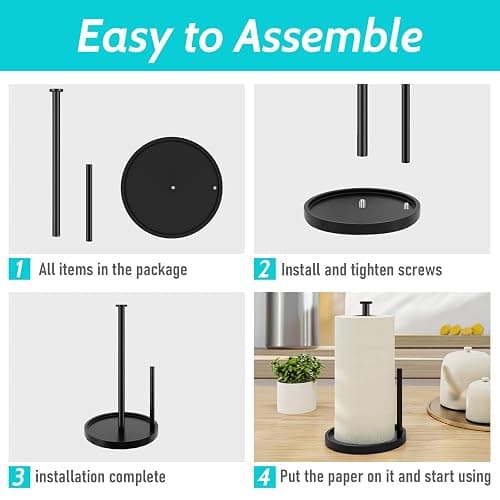 Paper Towel Holder Countertop, Standing Paper Roll Holder with Anti Slip Weighted Base, Stainless Steel Freestanding Paper Towel Holder for Kitchen, Black thumbnail 9