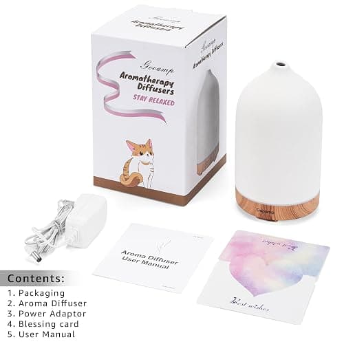 Gooamp 200ML Ceramic Essential Oil Diffuser - Ultrasonic Aromatherapy & Humidifier with 7-Color LED Lights, Auto Shut-Off, Wood Grain Base, 1H/3H/6H Timer | Scent for Home, Office, Yoga thumbnail 7